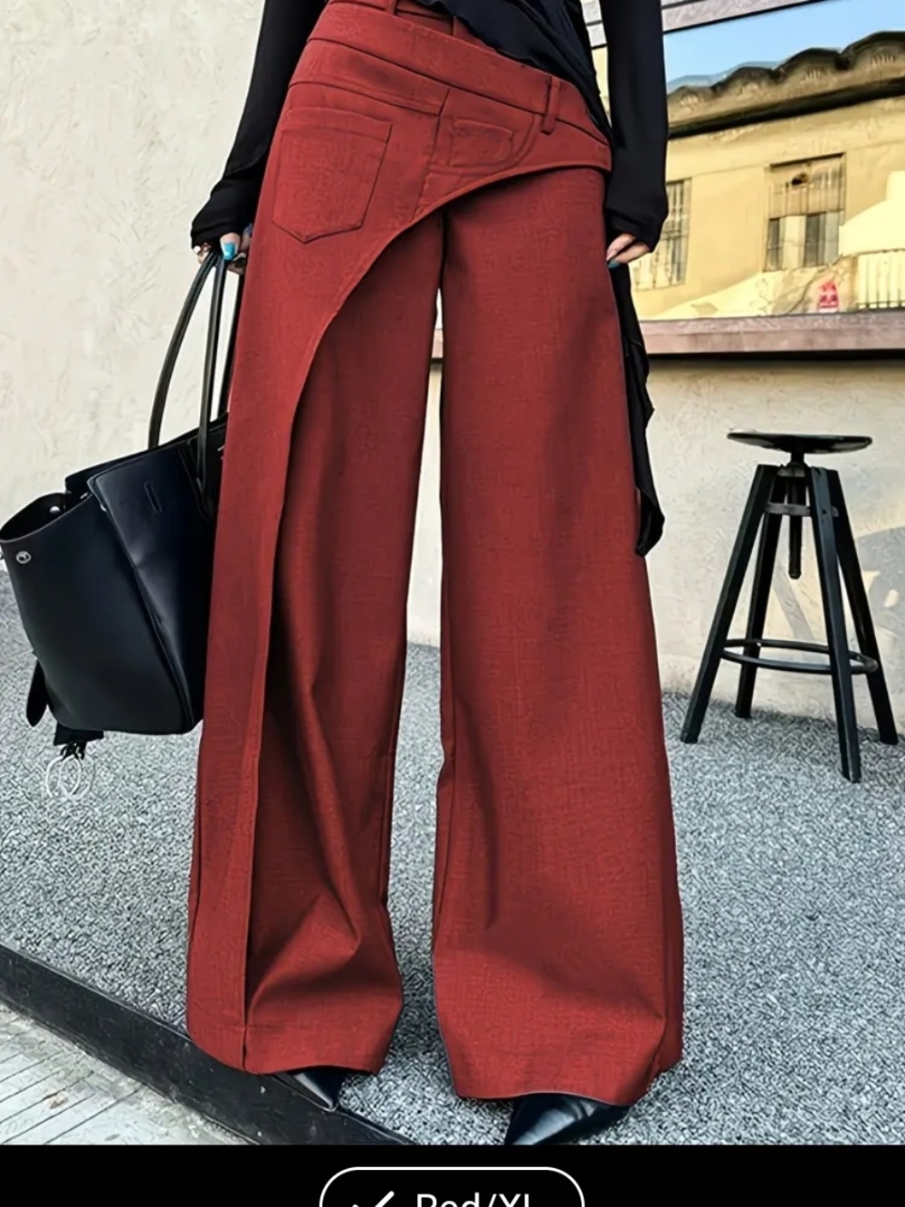 High-Rise Wide-Leg Overlay Pants in Deep Rust